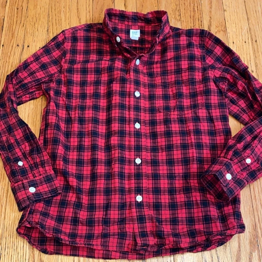 GAP Kids Red and Black Plaid Shirt